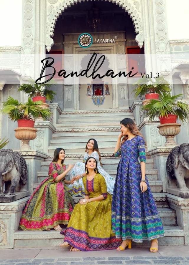 Aradhna Bandhani 3 Heavy Cotton Festive Wear Cotton Anarkali Long Kurti Collection
